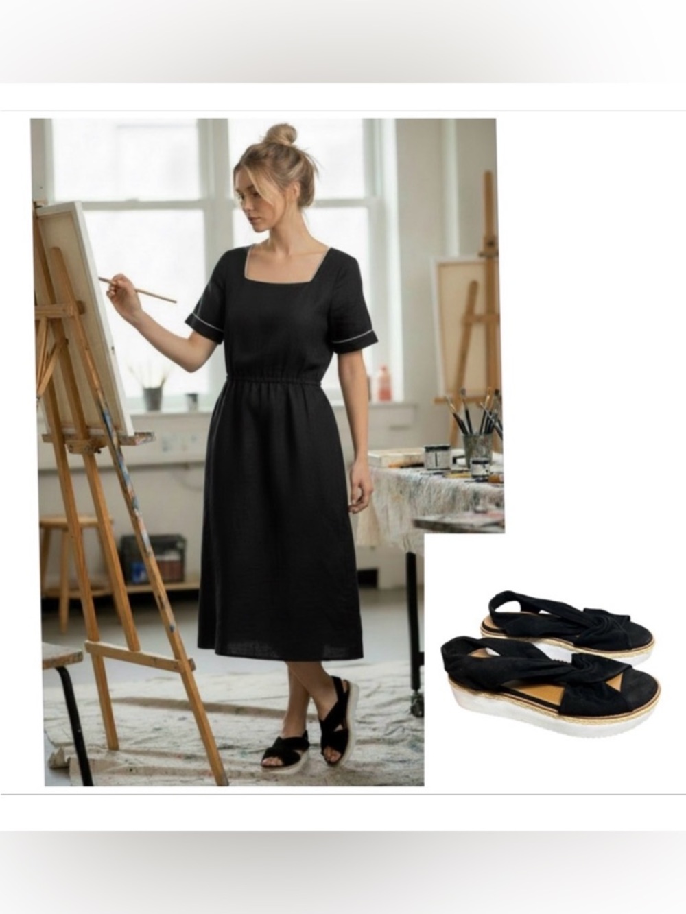 Caslon sandals Black suede platform Joelle twist with sling back elastic sz 7.5